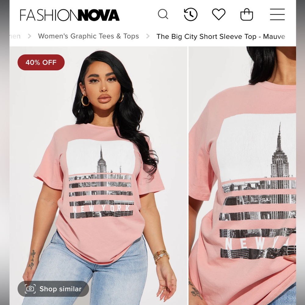 *NWT* FASHIONNOVA- women’s “The Big City” Short Sleeve Top - Mauve, size Lg. - Picture 12 of 12